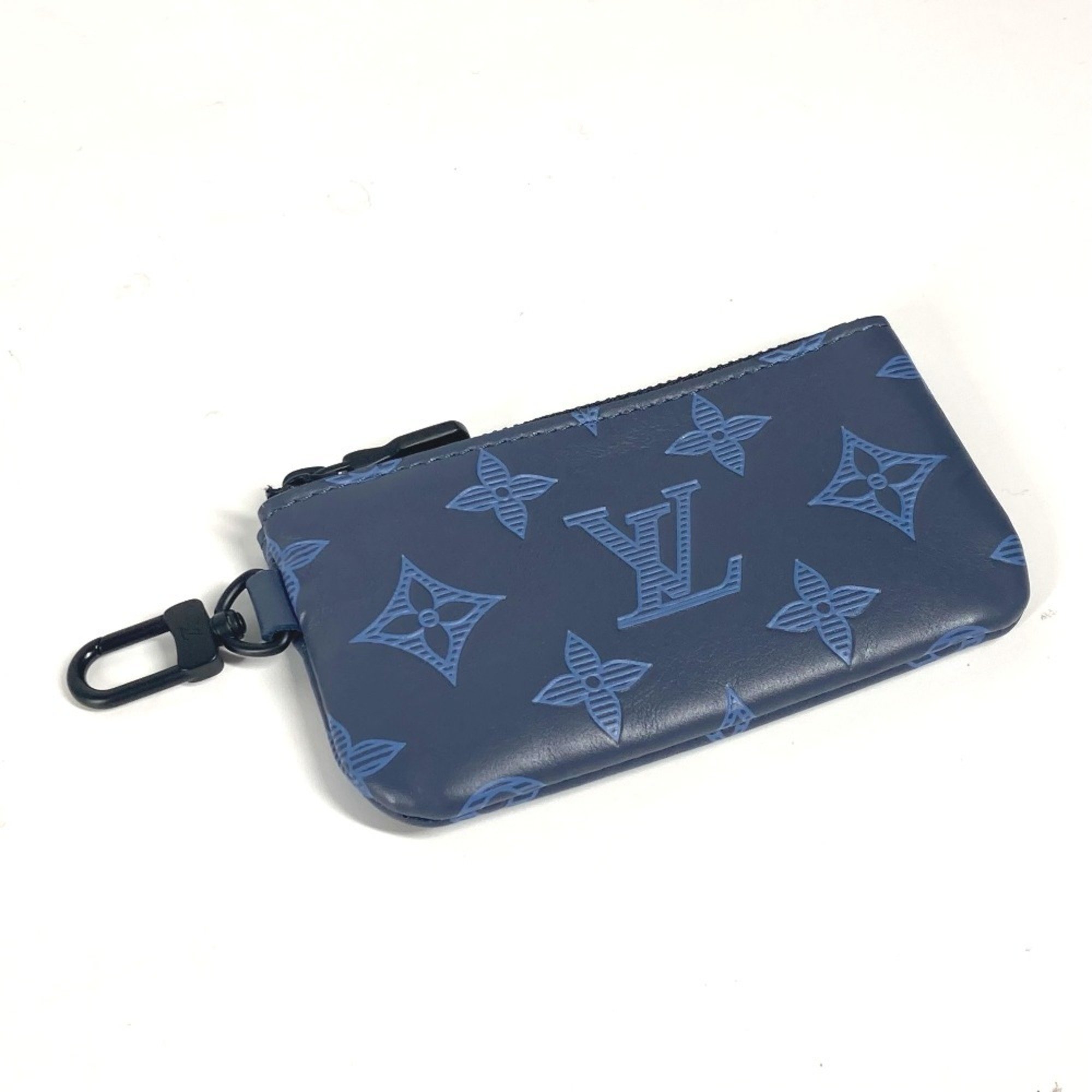 LOUIS VUITTON M45730 Monogram Shadow Duo Wallet/Coin Case Only Wallet Coin Purse Pouch with Metal Fittings Leather Men's Navy