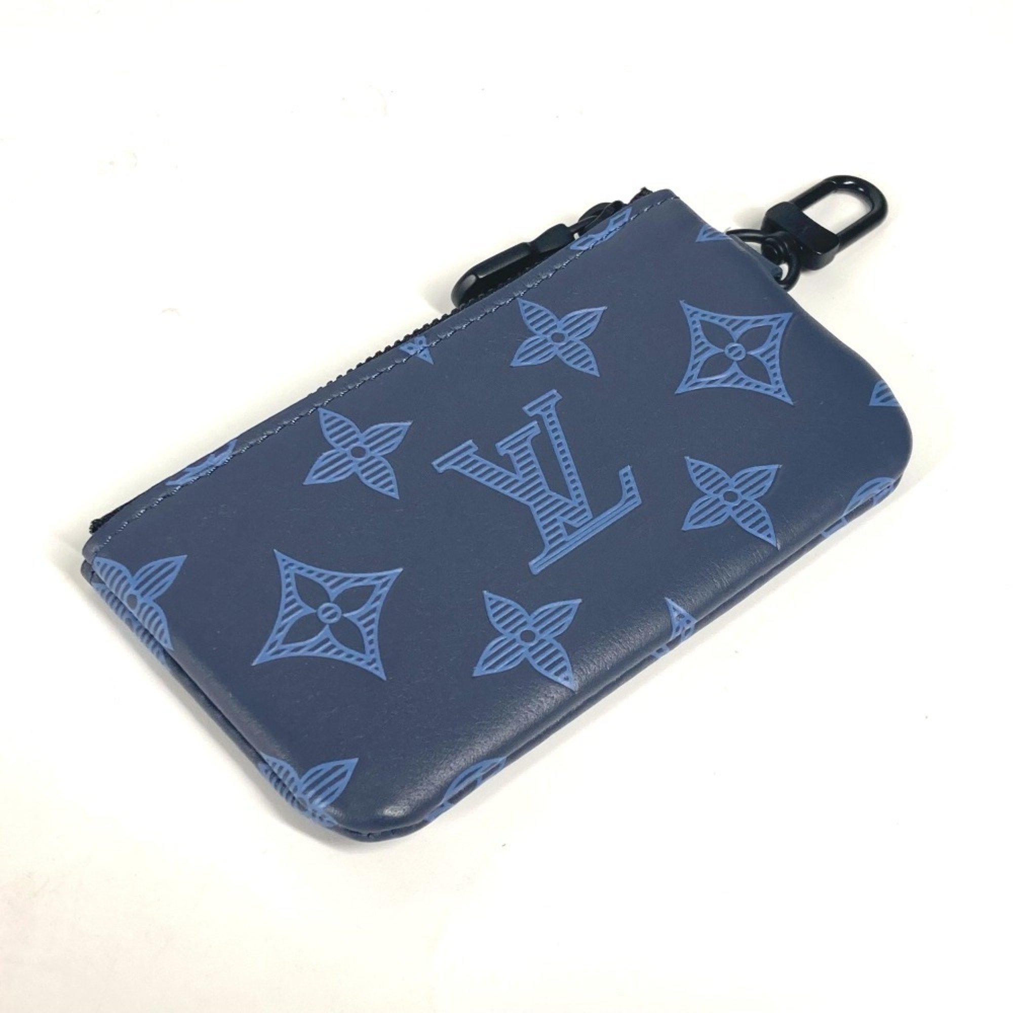 LOUIS VUITTON M45730 Monogram Shadow Duo Wallet/Coin Case Only Wallet Coin Purse Pouch with Metal Fittings Leather Men's Navy