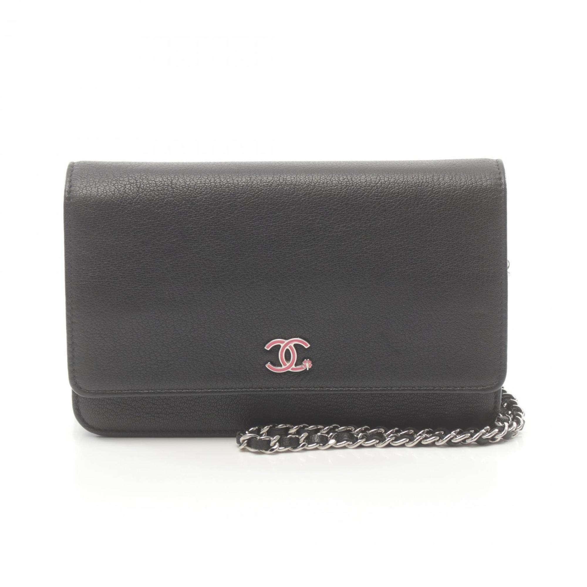 CHANEL Lucky Clover Shoulder Bag Leather Women's Black