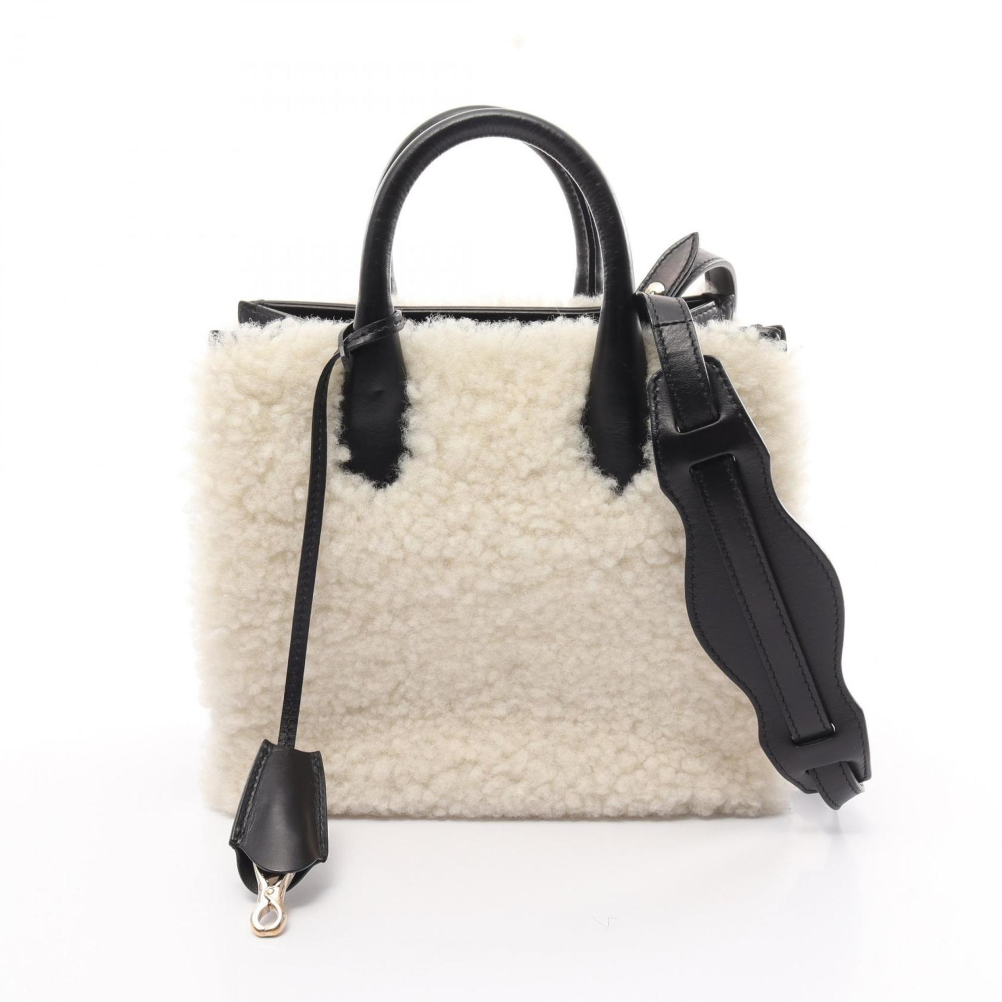 BALENCIAGA Padlock Nude Handbag Bag Mouton Leather Women's White Black 347237