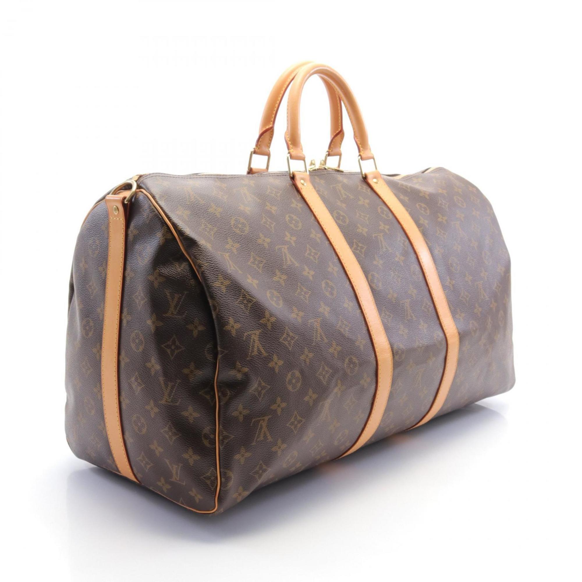 Louis Vuitton Keepall Bandouliere 55 Boston Bag, Coated Canvas, Leather, Monogram, Men's, Women's, Brown, M41414