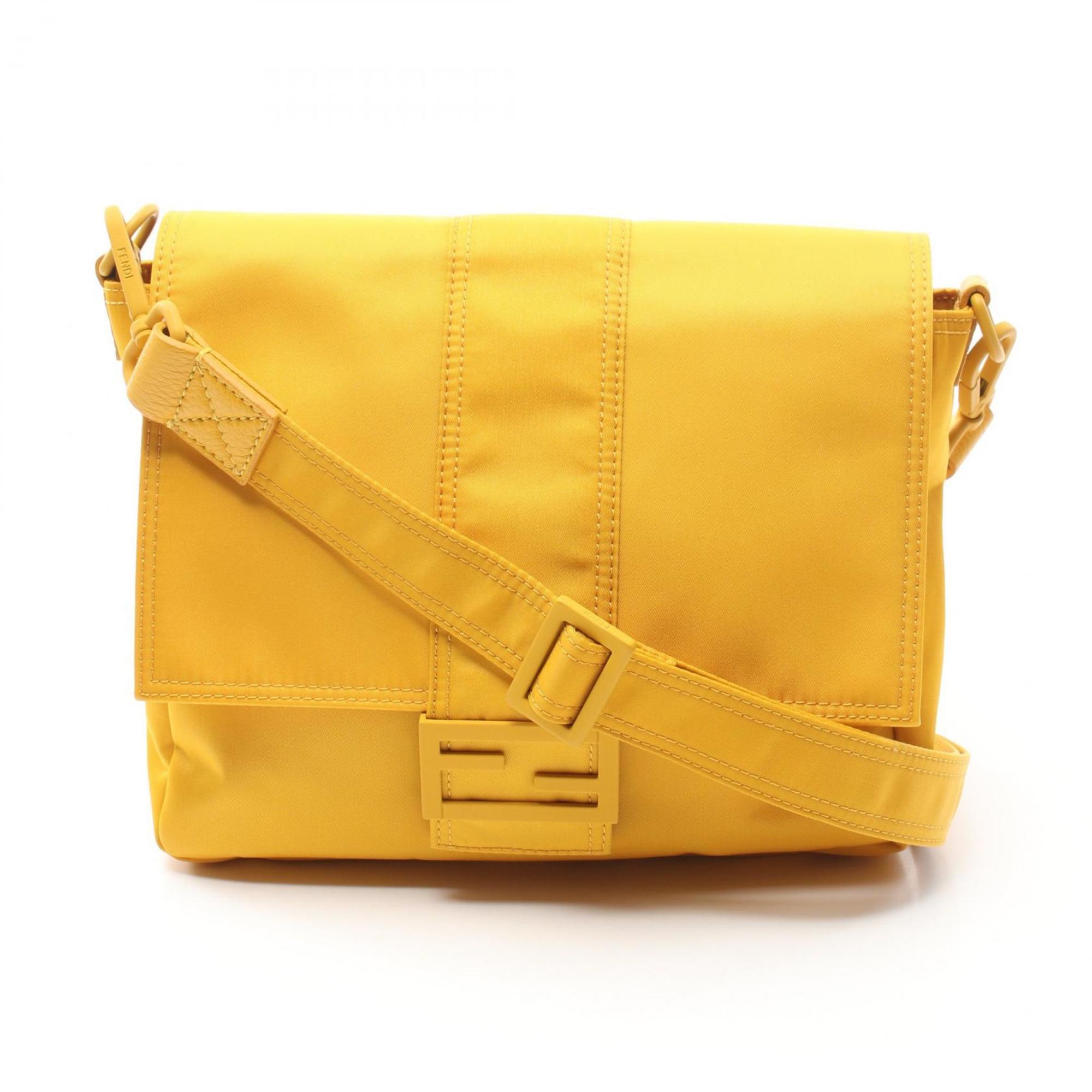 FENDI Baguette Messenger Bag Bucket Shoulder Nylon Women's Yellow 7VA537