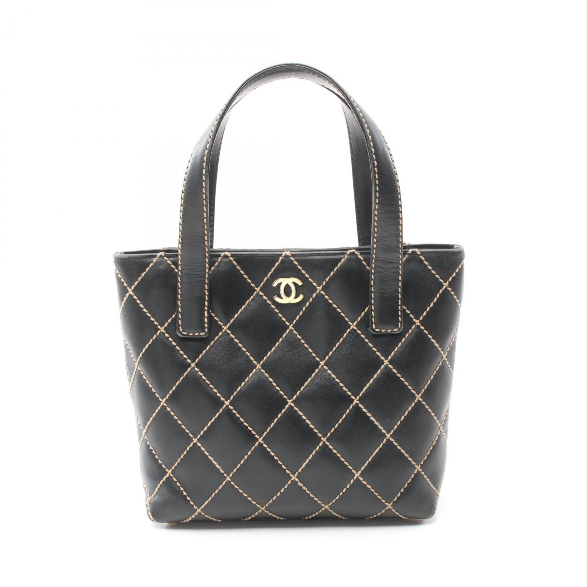 CHANEL Wild Stitch Tote Bag Leather Women's Black A18126