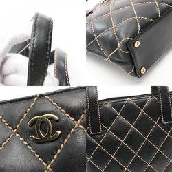 CHANEL Wild Stitch Tote Bag Leather Women's Black A18126