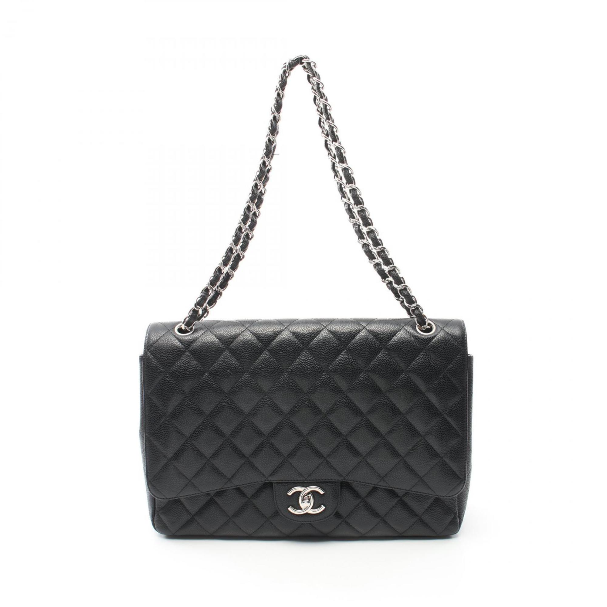 CHANEL Matelasse 34 Classic Maxi W Flap Shoulder Bag Leather Grained Calfskin Women's Black A58601