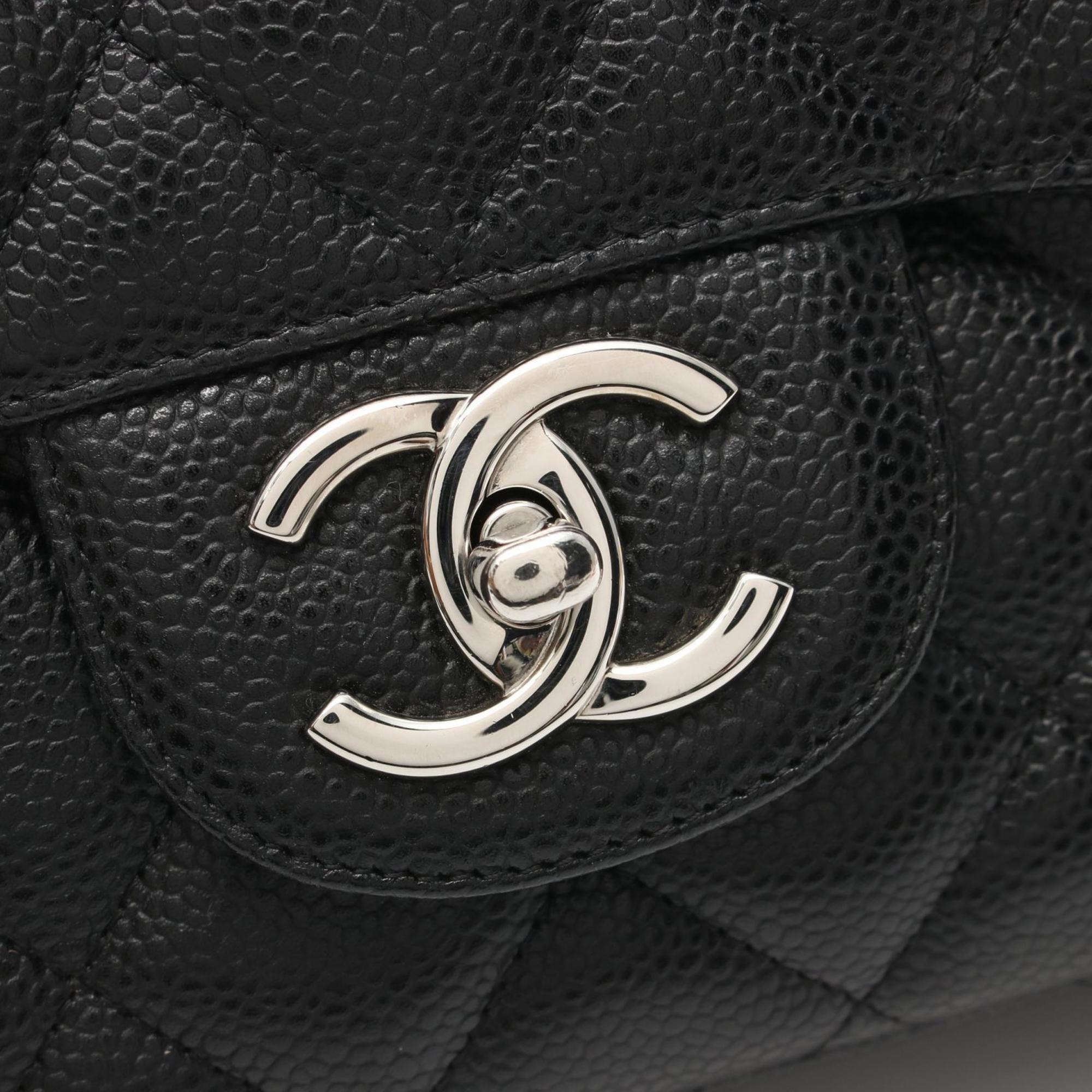 CHANEL Matelasse 34 Classic Maxi W Flap Shoulder Bag Leather Grained Calfskin Women's Black A58601