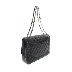 CHANEL Matelasse 34 Classic Maxi W Flap Shoulder Bag Leather Grained Calfskin Women's Black A58601