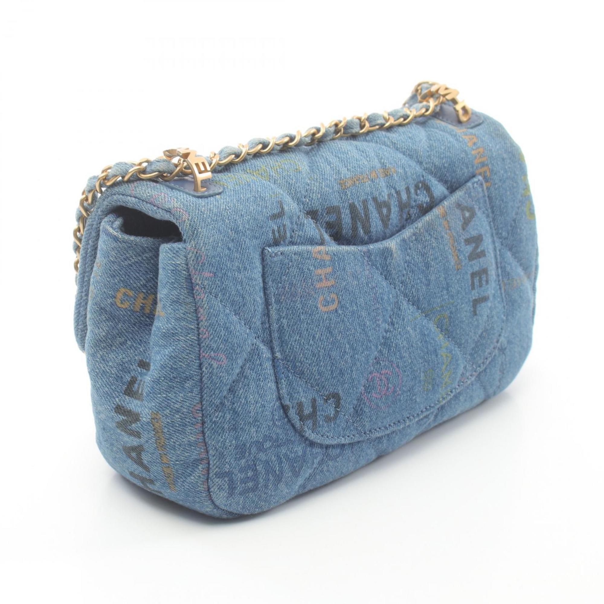 CHANEL Matelasse Small Flap Bag Shoulder Denim Women's Blue Multicolor AS3134