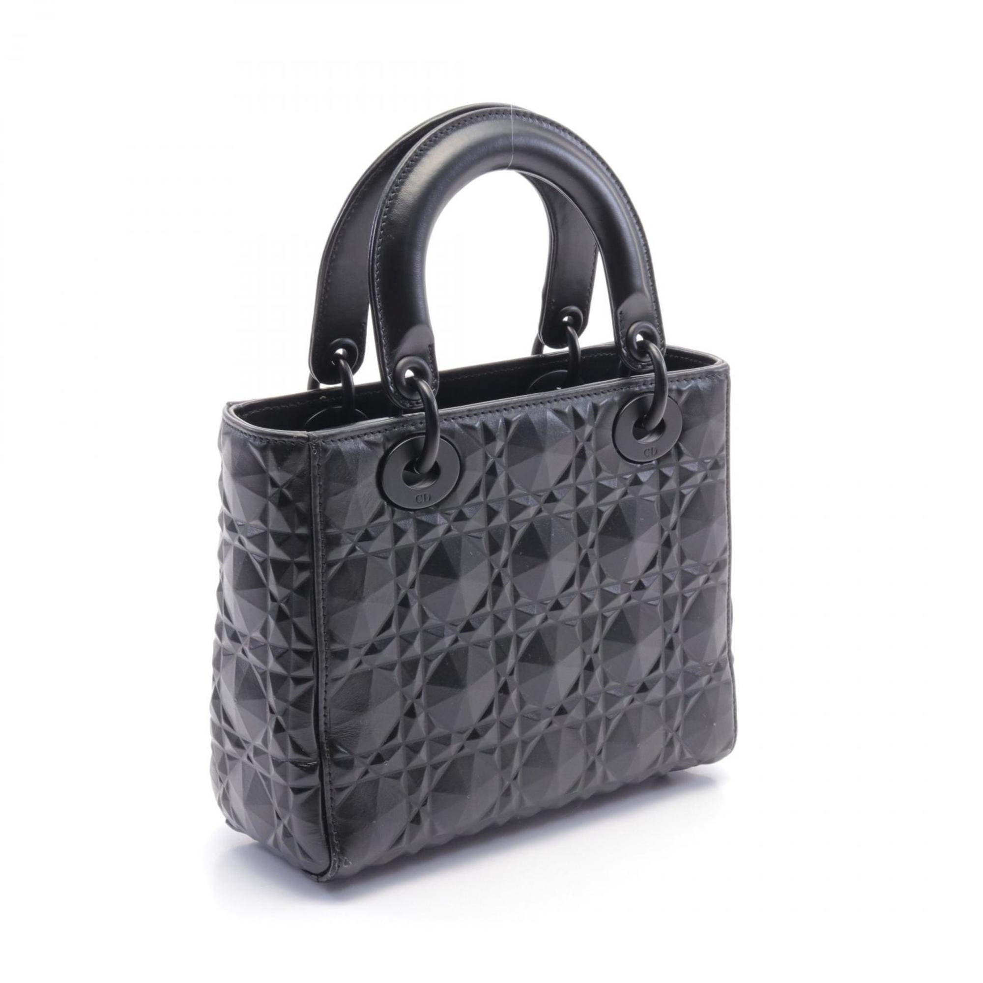 Christian Dior Dior Lady Cannage Handbag Bag Leather Women's Black