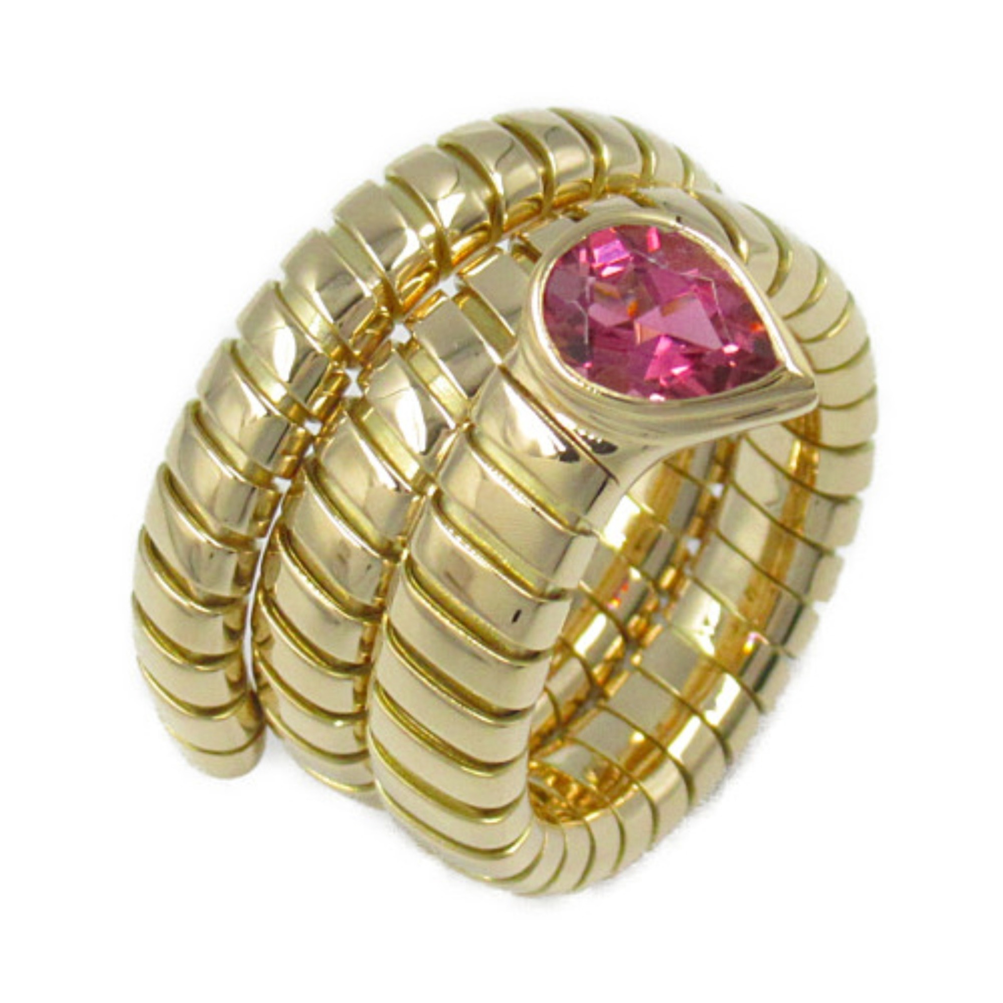 BVLGARI Tubogas Pink Tourmaline Ring, K18 (Yellow Gold), Tourmaline, Women's,