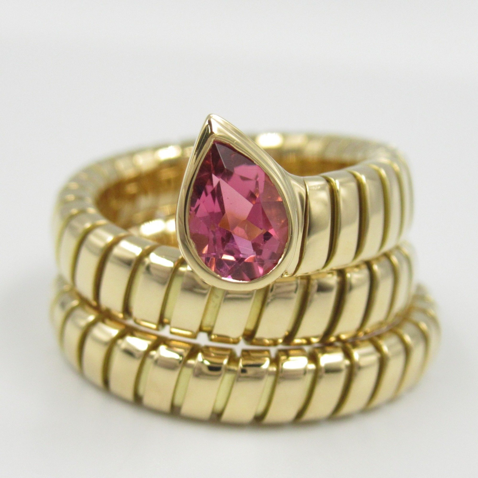 BVLGARI Tubogas Pink Tourmaline Ring, K18 (Yellow Gold), Tourmaline, Women's,