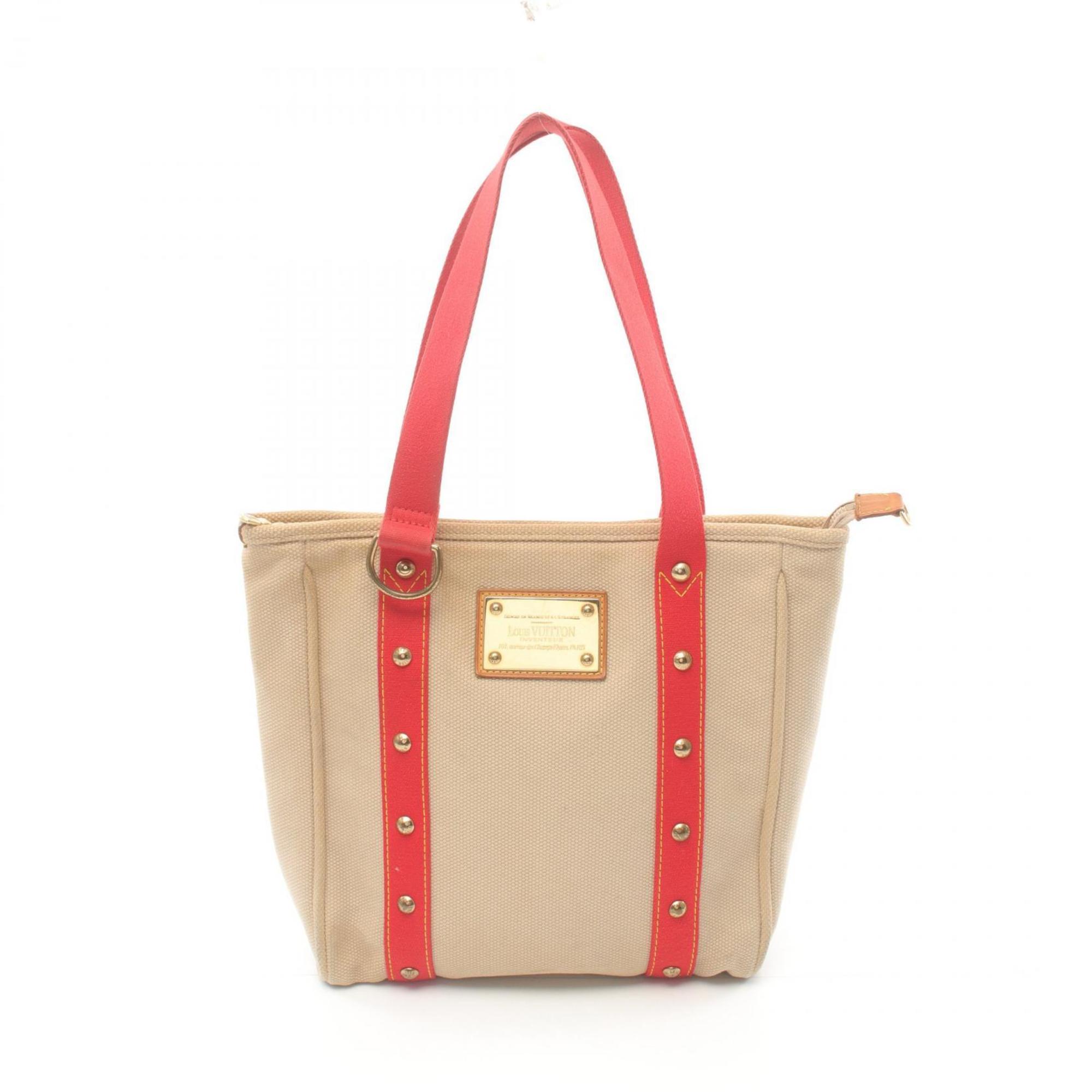 Louis Vuitton LOUIS VUITTON Cabas MM Antigua Tote Bag Canvas Leather Women's Beige Red M40035