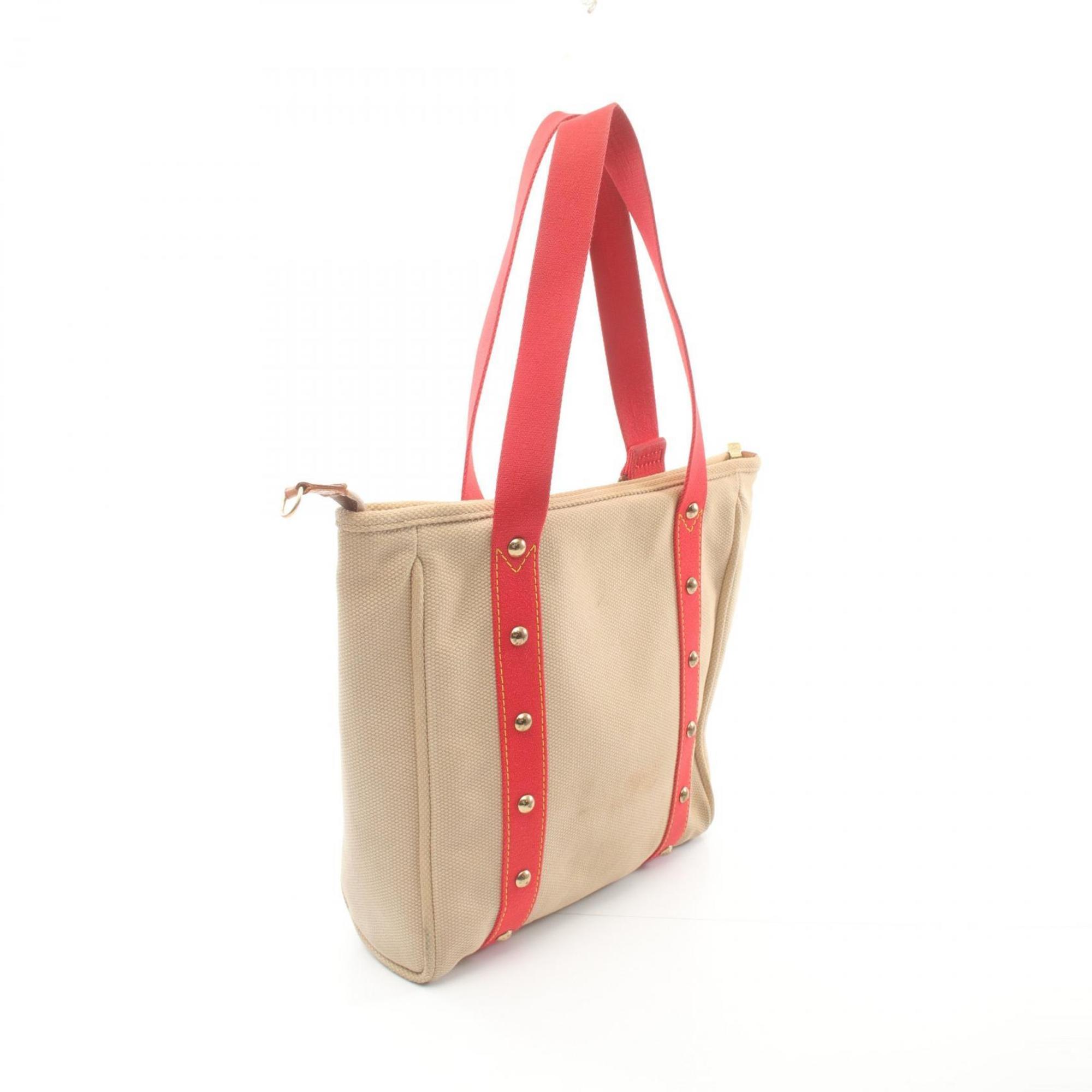 Louis Vuitton LOUIS VUITTON Cabas MM Antigua Tote Bag Canvas Leather Women's Beige Red M40035