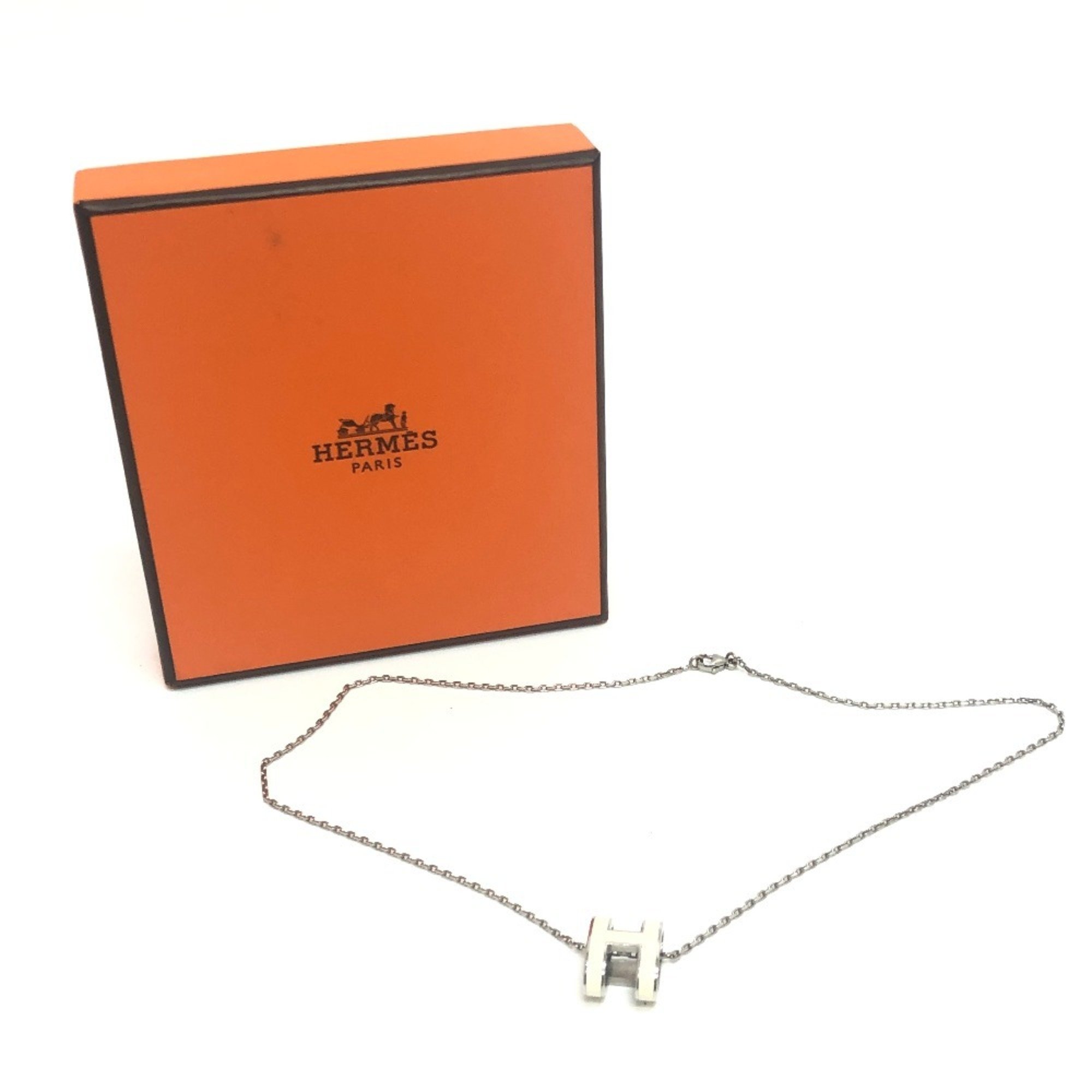 HERMES Hermes Pop H motif necklace accessory metal ladies white