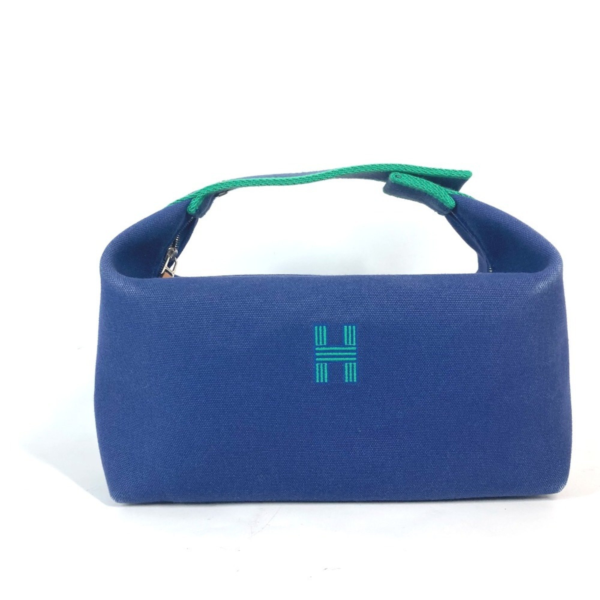 HERMES Hermes Bride A Black GM Pouch Vanity Bag Handbag Canvas Women's Blue