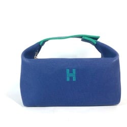 HERMES Hermes Bride A Black GM Pouch Vanity Bag Handbag Canvas Women's Blue