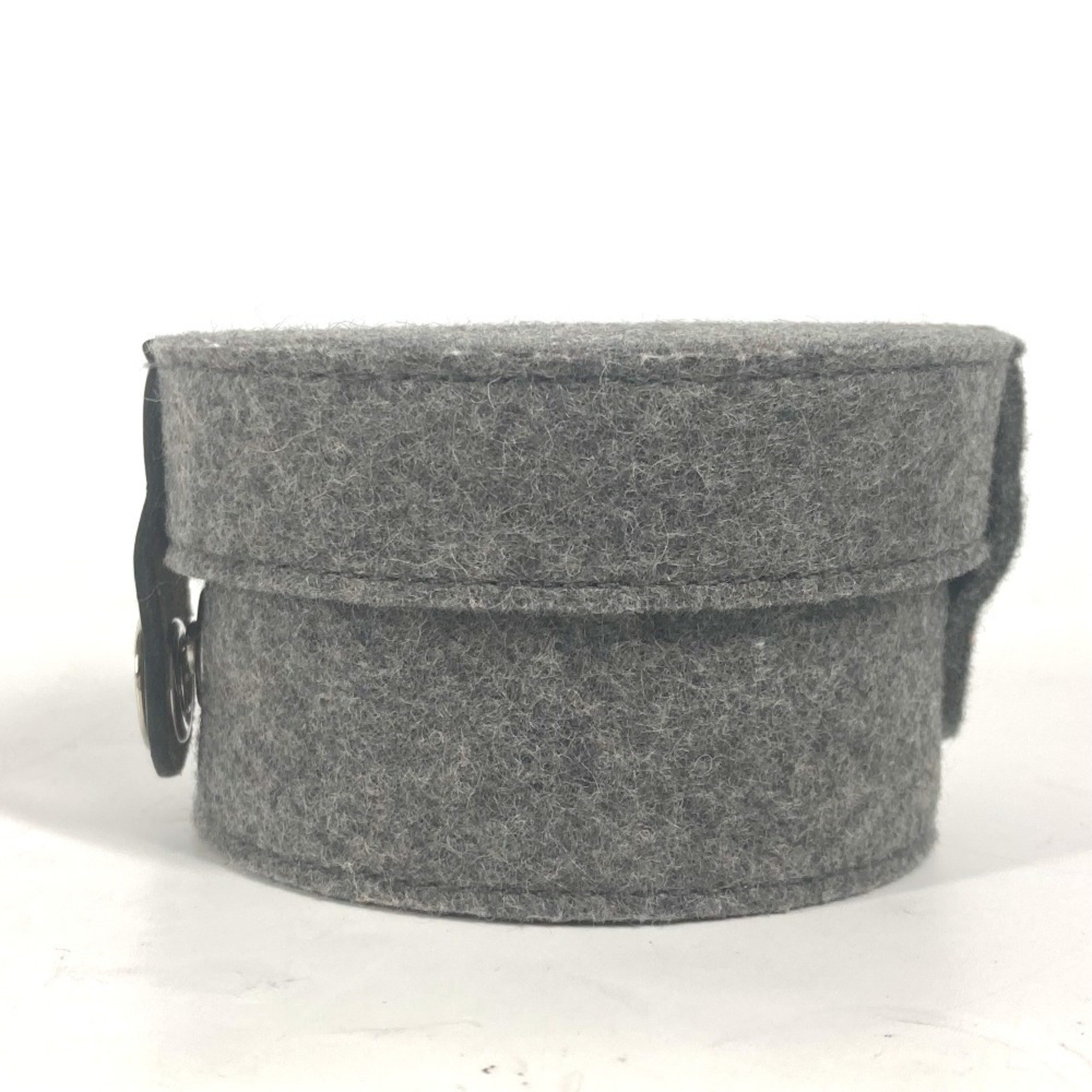 HERMES Hermes Pouch Round Sugar Box Case BOX Felt Leather Women's Grey