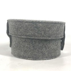 HERMES Hermes Pouch Round Sugar Box Case BOX Felt Leather Women's Grey