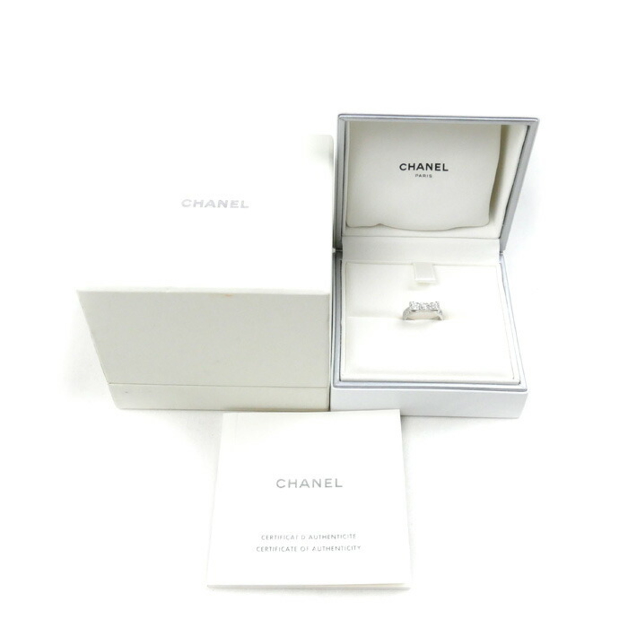 CHANEL K18WG White Gold Ribbon de Chanel Medium Ring J3413 Diamond Size 9 49 4.8g Women's