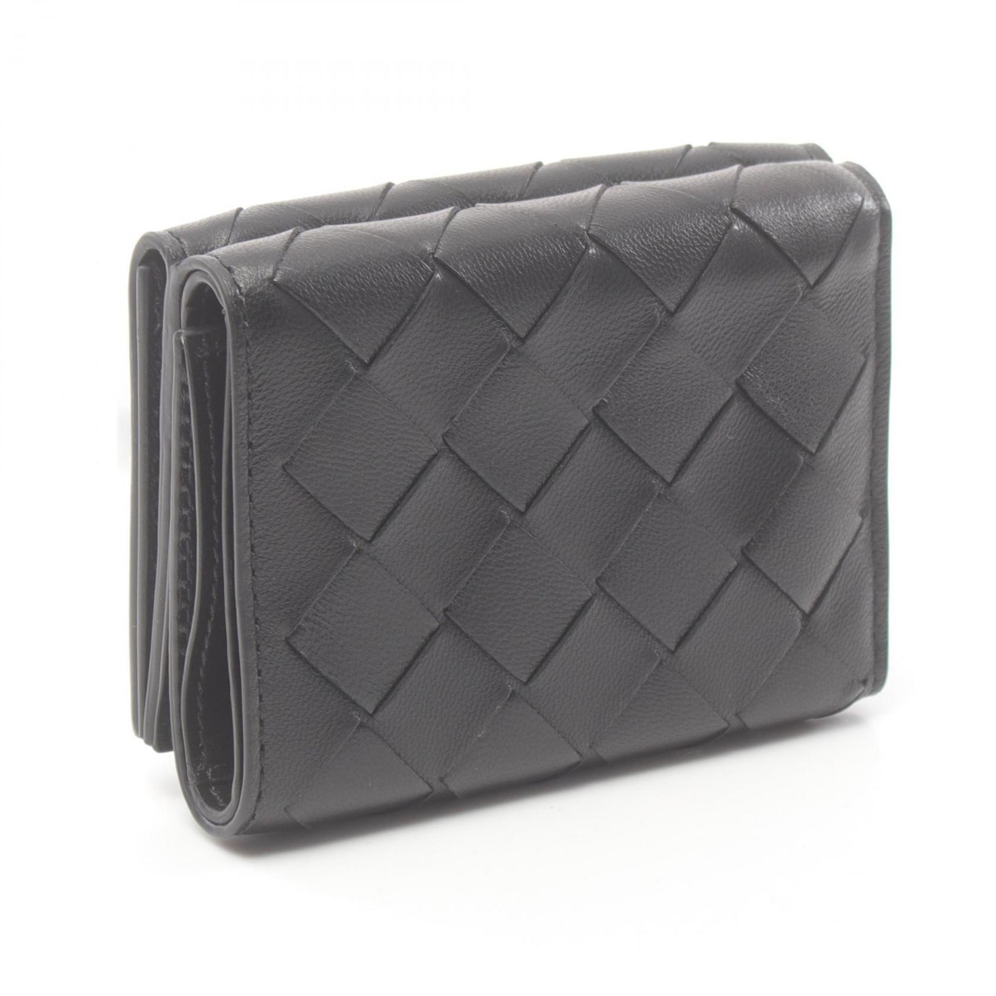 BOTTEGA VENETA Intrecciato Tri-fold Wallet Leather Women's Black 609285VCPP28803