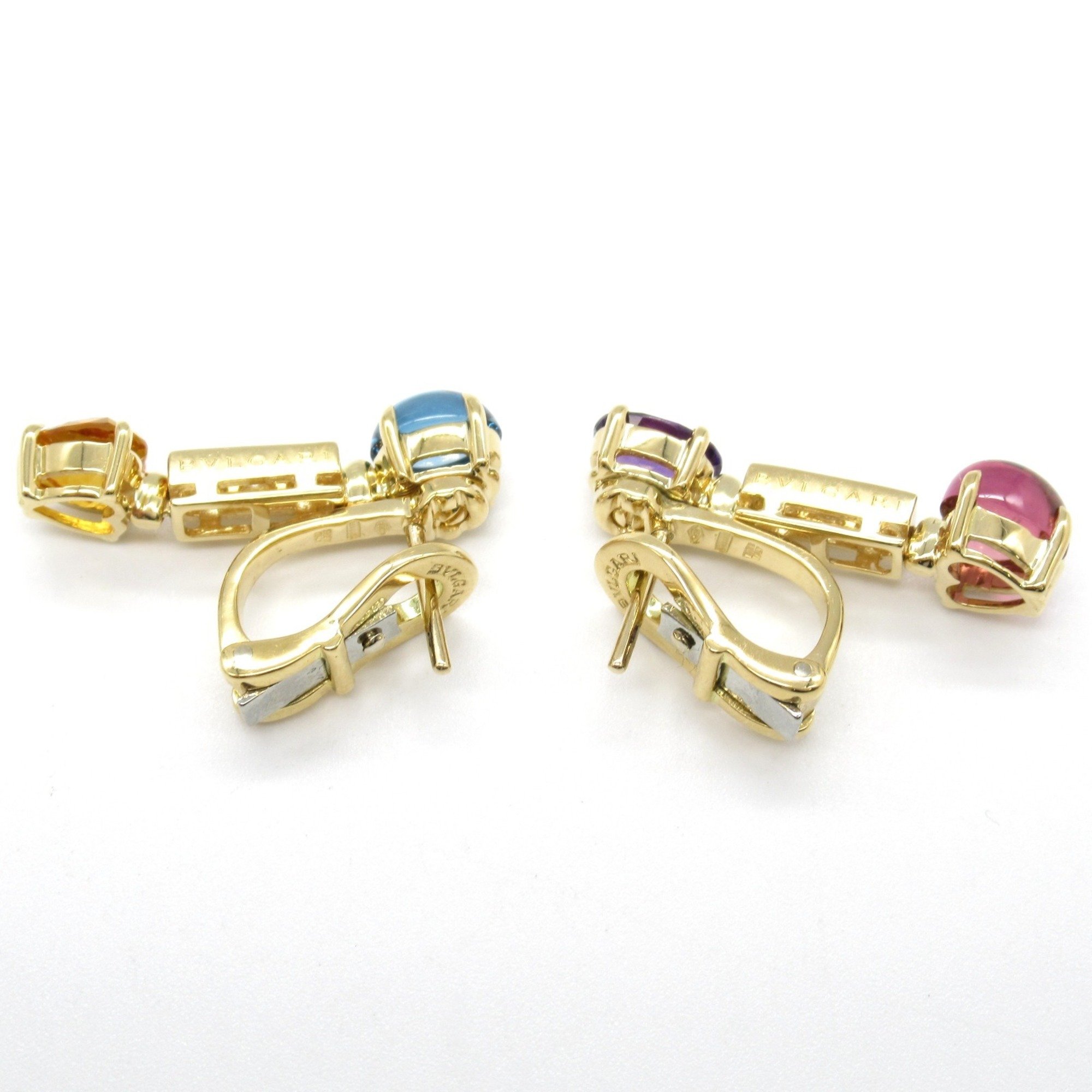 BVLGARI Allegra Earrings, K18 (yellow gold), diamond, amethyst, pink tourmaline, citrine, blue topaz, women's, multi-color