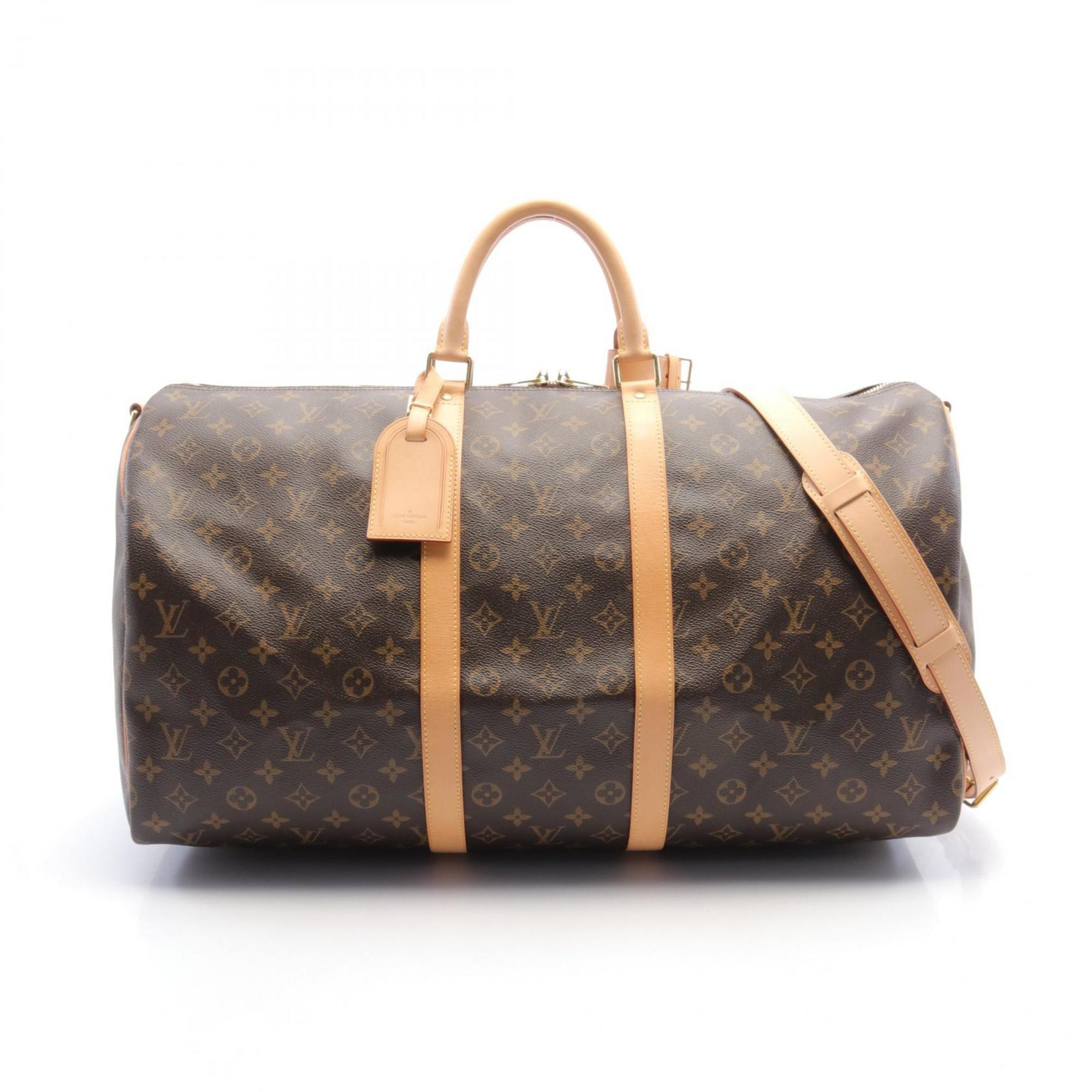 Louis Vuitton Keepall Bandouliere 55 Monogram Boston Bag Coated Canvas Leather Men's Women's Brown M41414