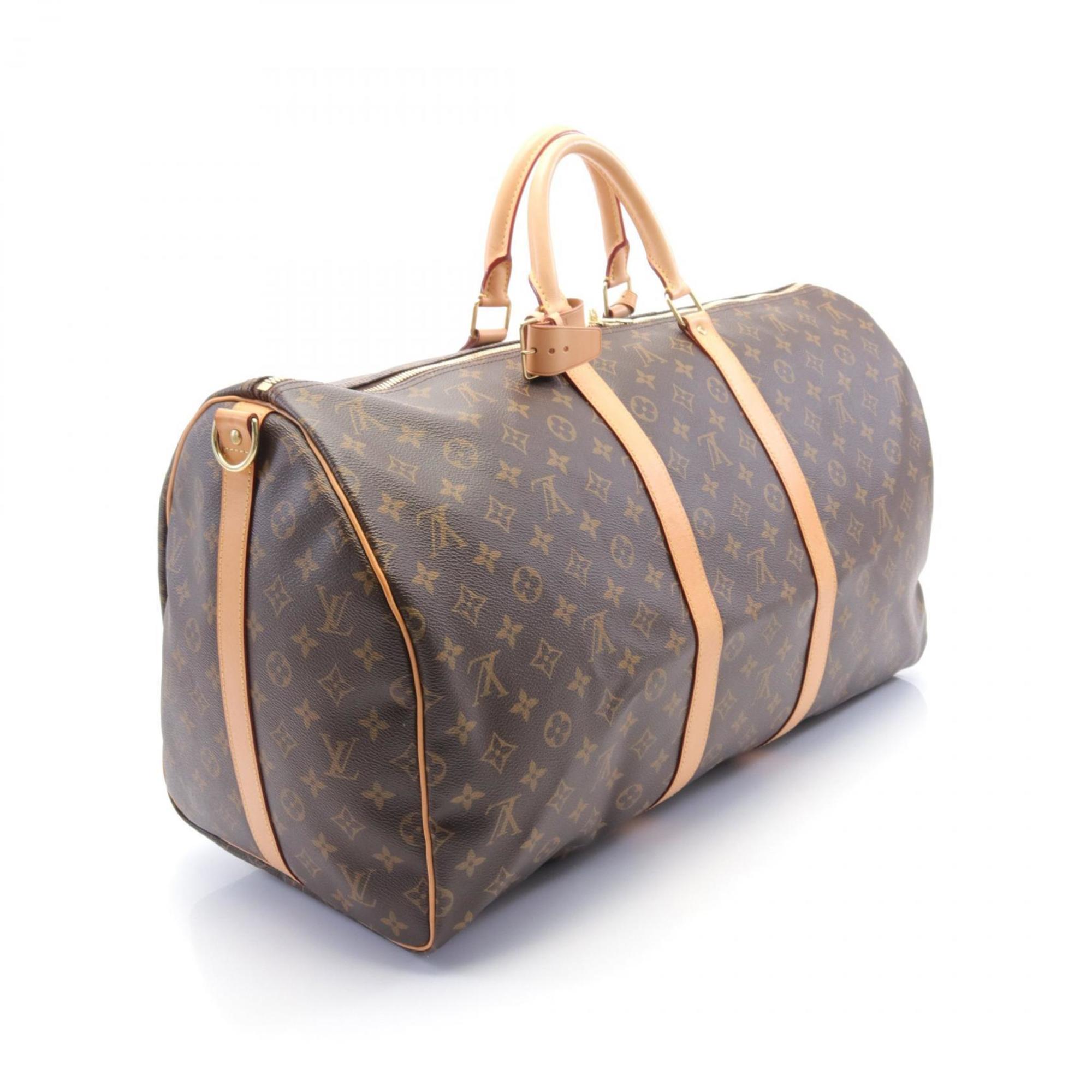 Louis Vuitton Keepall Bandouliere 55 Monogram Boston Bag Coated Canvas Leather Men's Women's Brown M41414