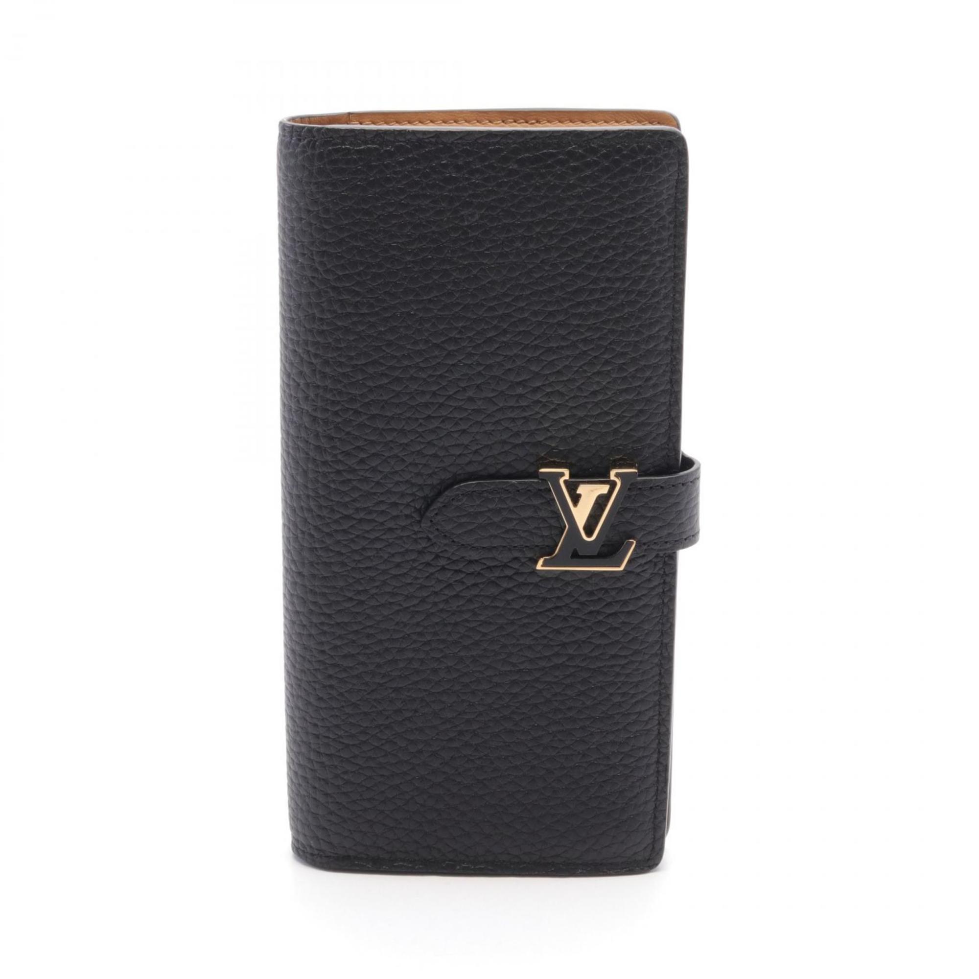 LOUIS VUITTON LV Vertical Wallet Noir Bi-fold Long Taurillon Leather Women's Black M81330