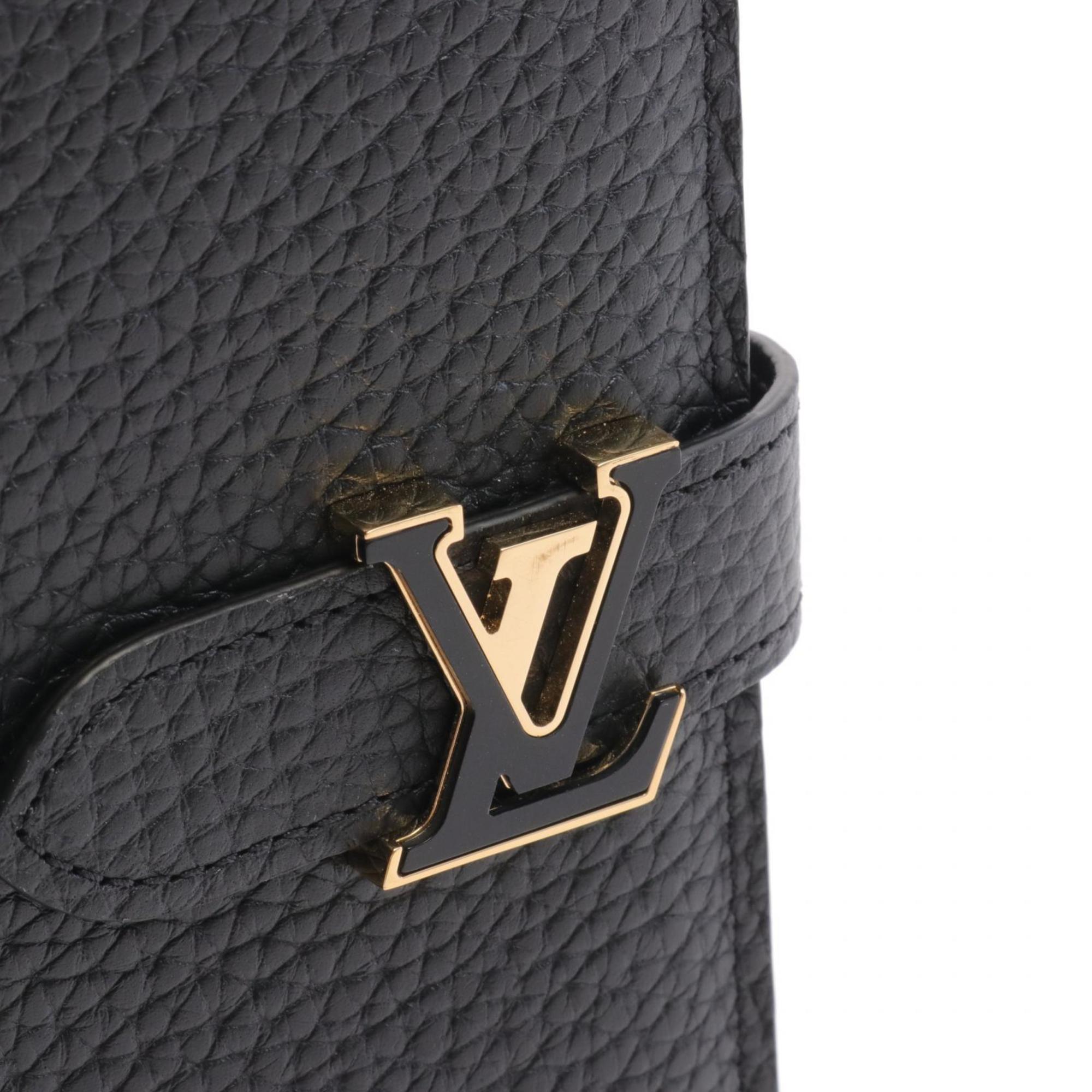 LOUIS VUITTON LV Vertical Wallet Noir Bi-fold Long Taurillon Leather Women's Black M81330