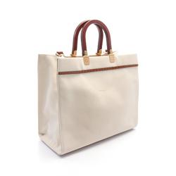 FENDI SUNSHINE MEDIUM Tote Bag Canvas Leather Women's Ivory Brown 8BH386