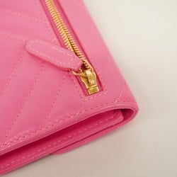 Chanel Tri-fold Wallet V-Stitch Lambskin Pink Champagne Women's