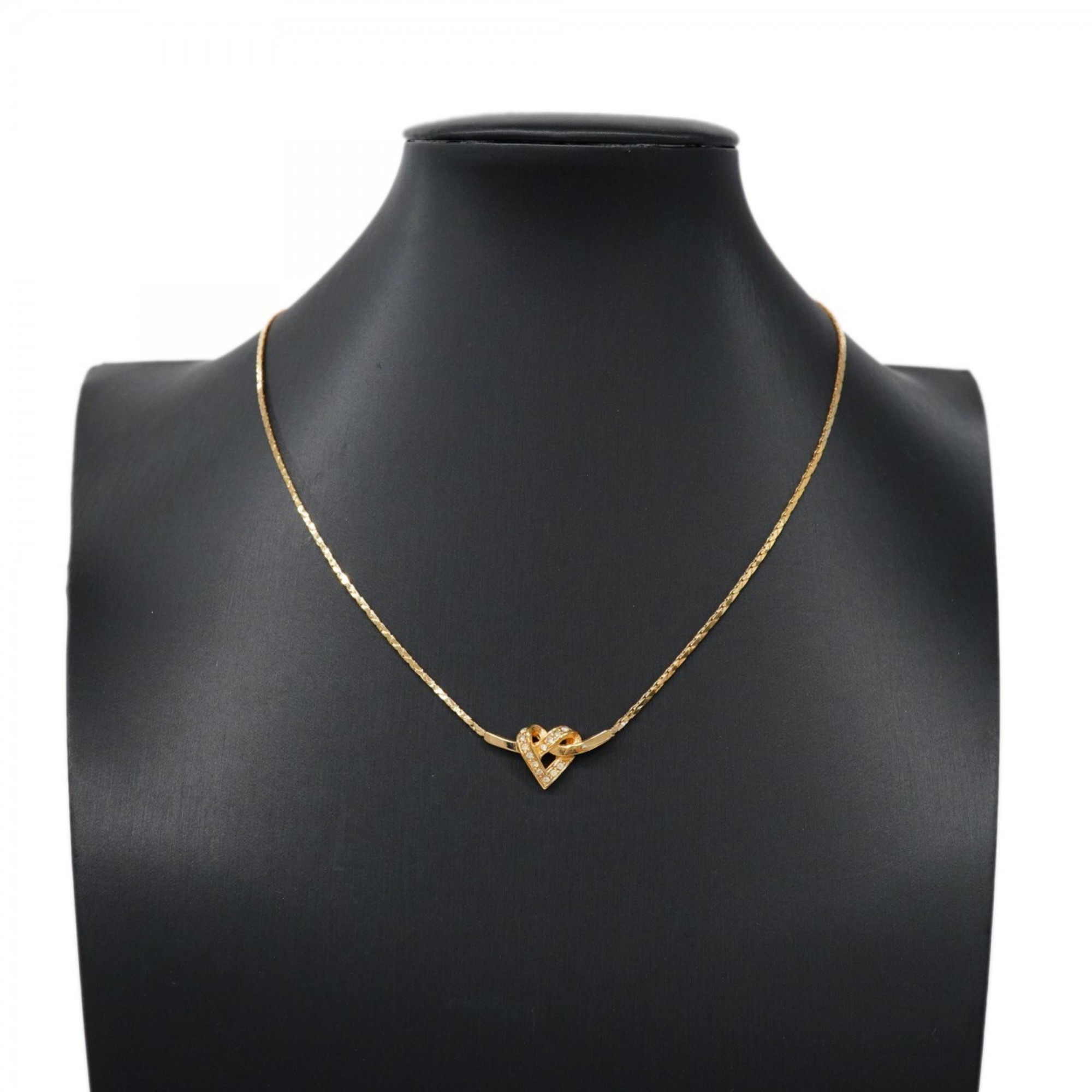 Christian Dior Necklace Heart Motif Rhinestone GP Plated Gold Women's