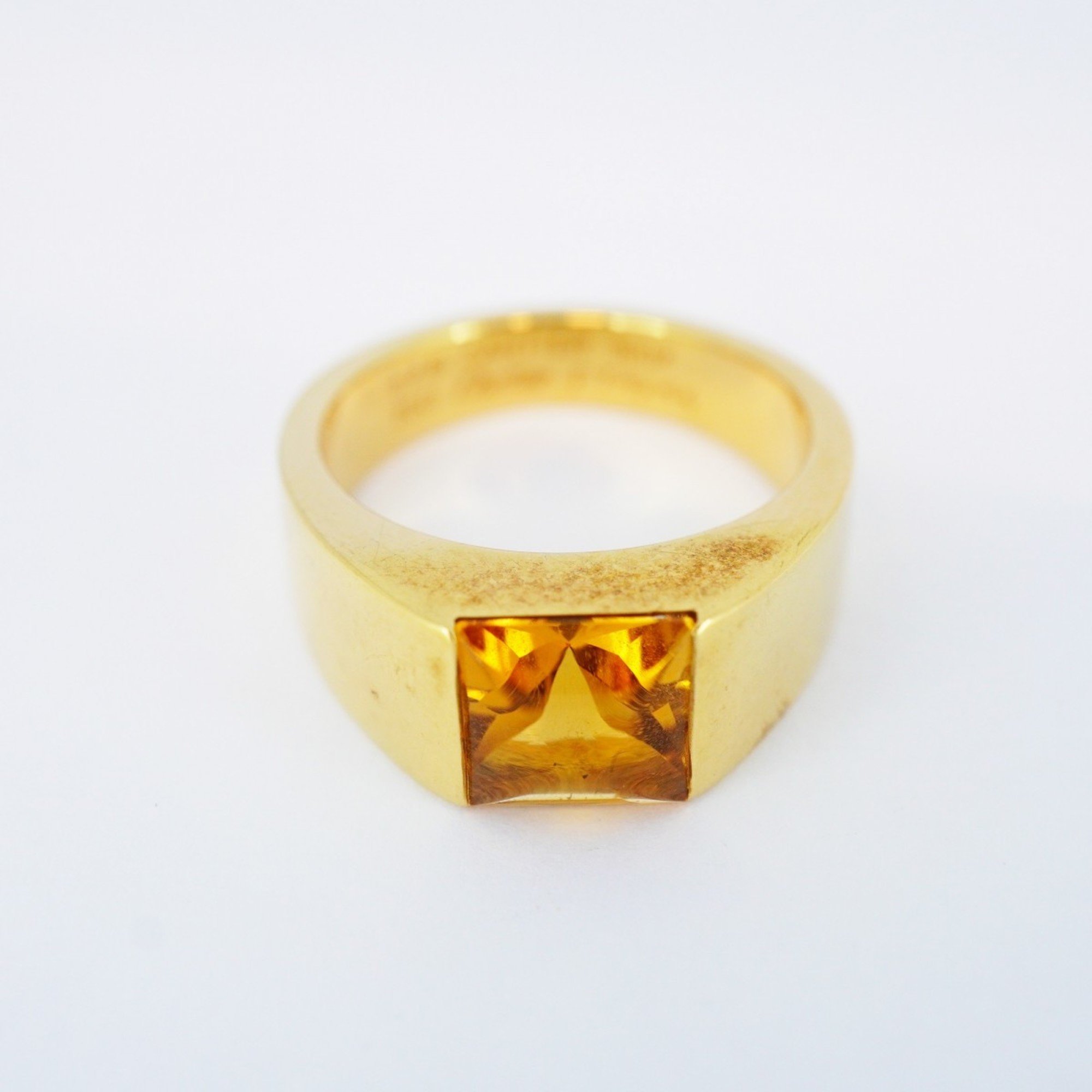 Cartier Tank Citrine Ring, 18K Yellow Gold, #57, Men's