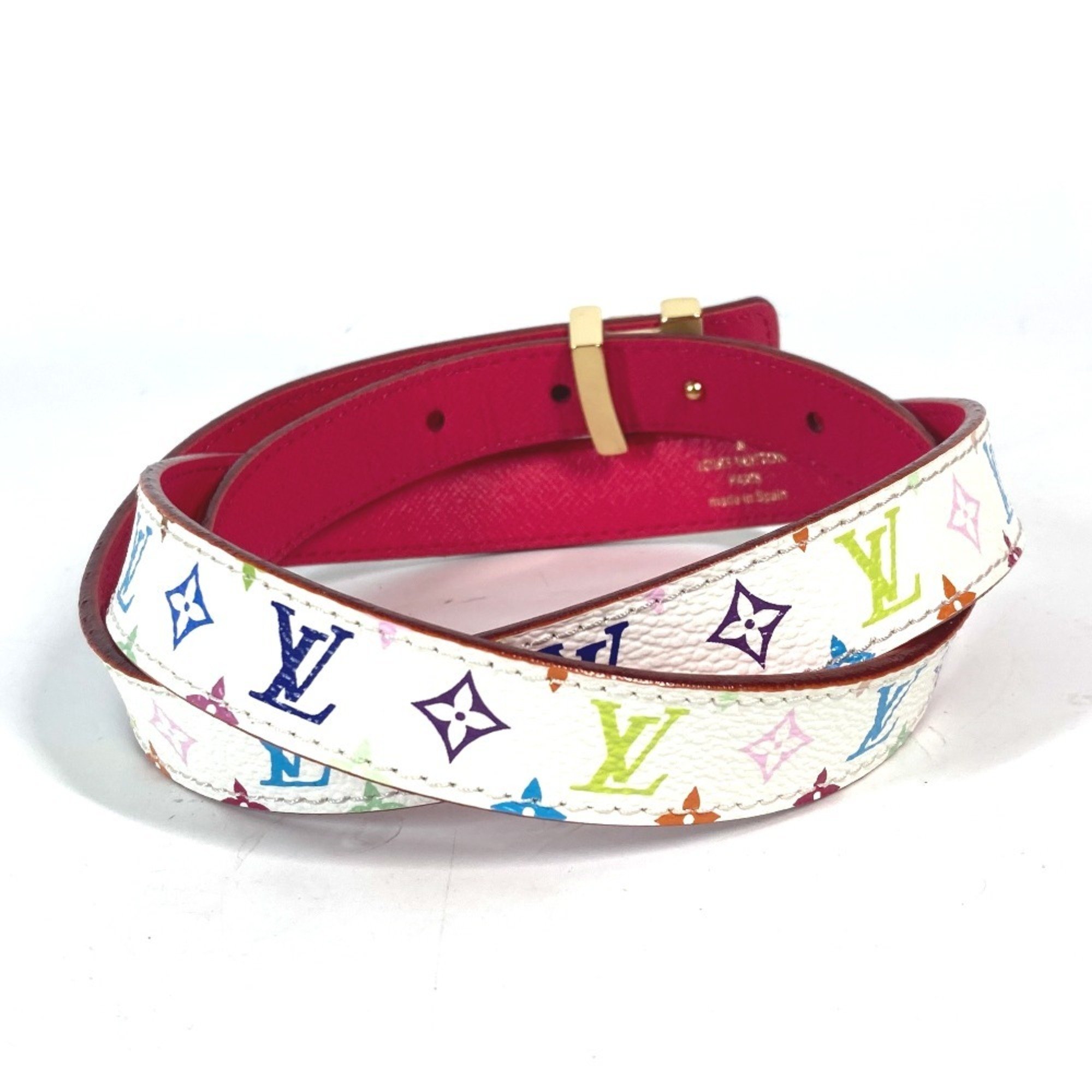 LOUIS VUITTON Louis Vuitton Monogram Multicolor LV Buckle Thin Belt Canvas Women's Blanc White