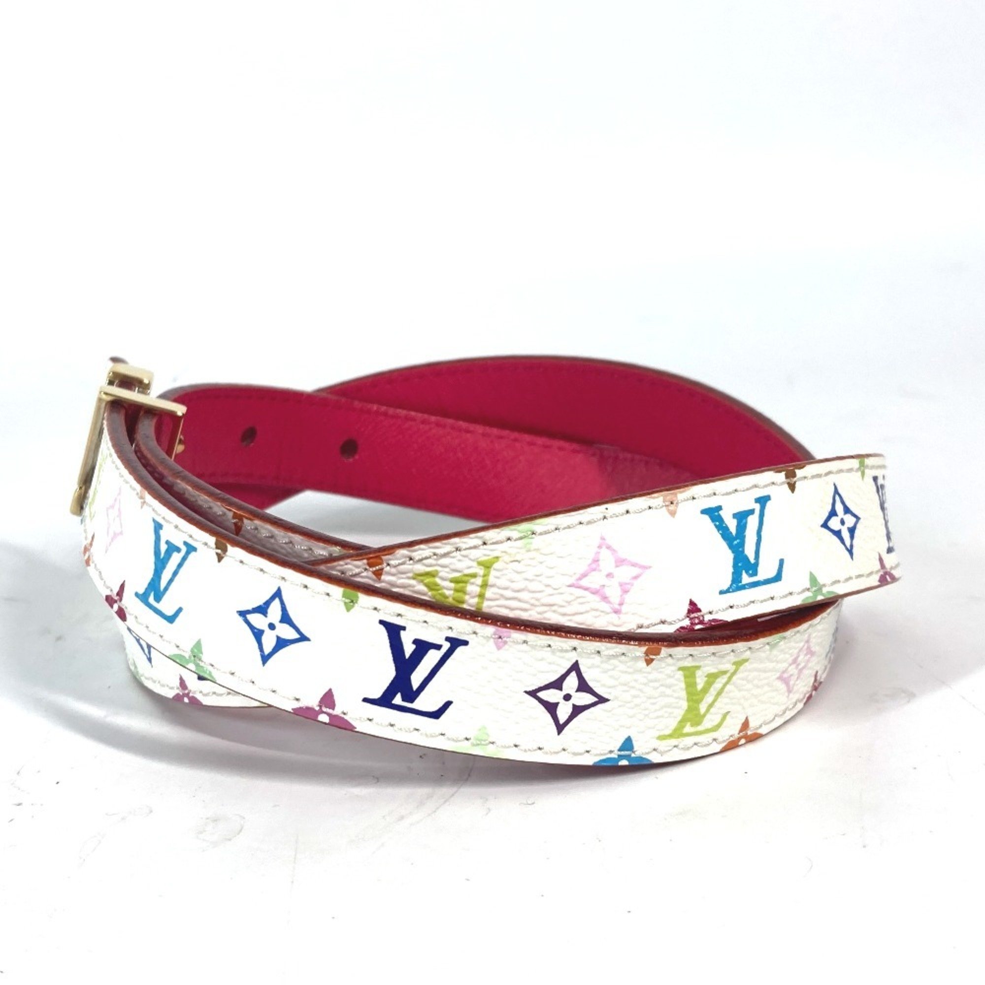 LOUIS VUITTON Louis Vuitton Monogram Multicolor LV Buckle Thin Belt Canvas Women's Blanc White