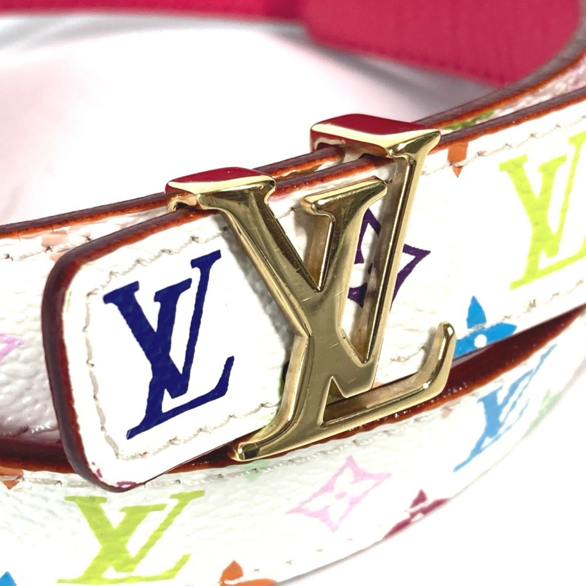 LOUIS VUITTON Louis Vuitton Monogram Multicolor LV Buckle Thin Belt Canvas Women's Blanc White