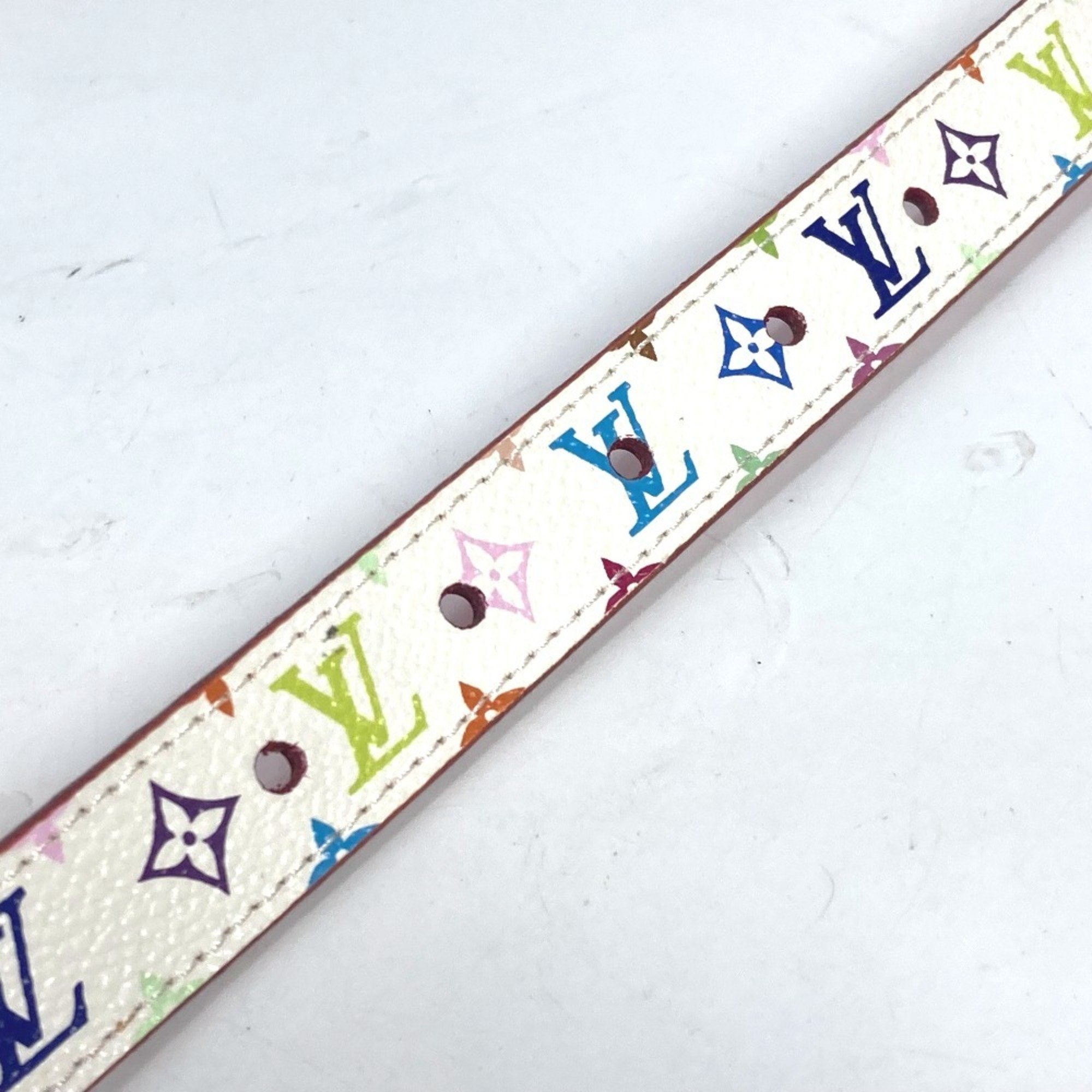 LOUIS VUITTON Louis Vuitton Monogram Multicolor LV Buckle Thin Belt Canvas Women's Blanc White