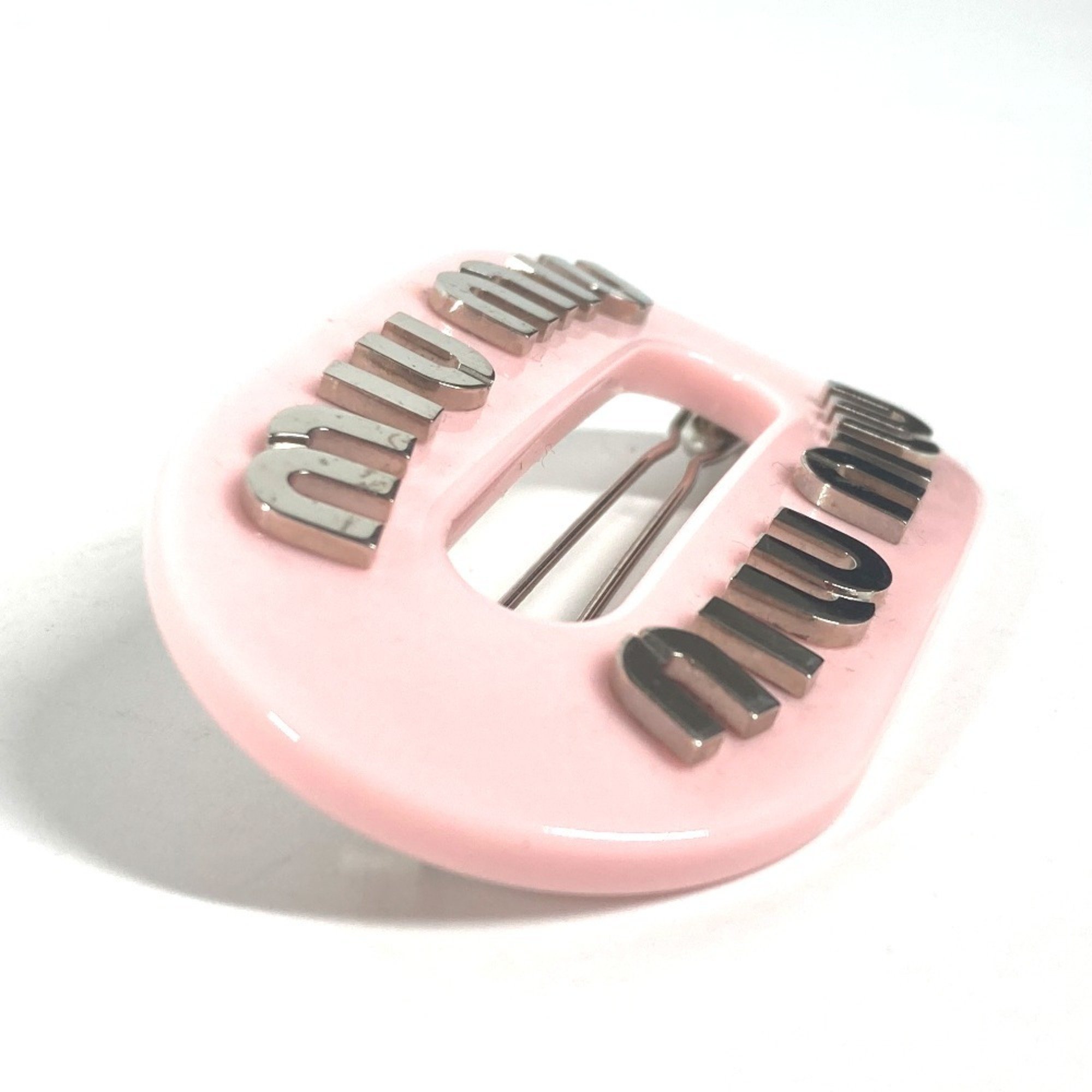 MIUMIU Miu Hairpin Rhinestone Hair Barrette Plastic Women's Pink