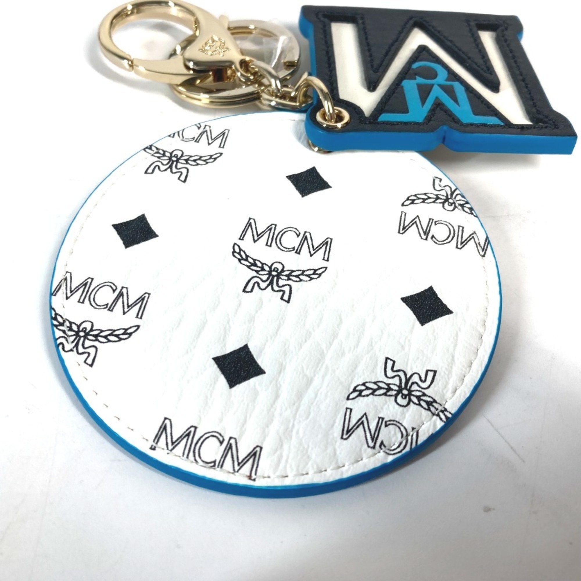 MCM Visetos M Round Bag Charm Keychain Leather Men's Women's White