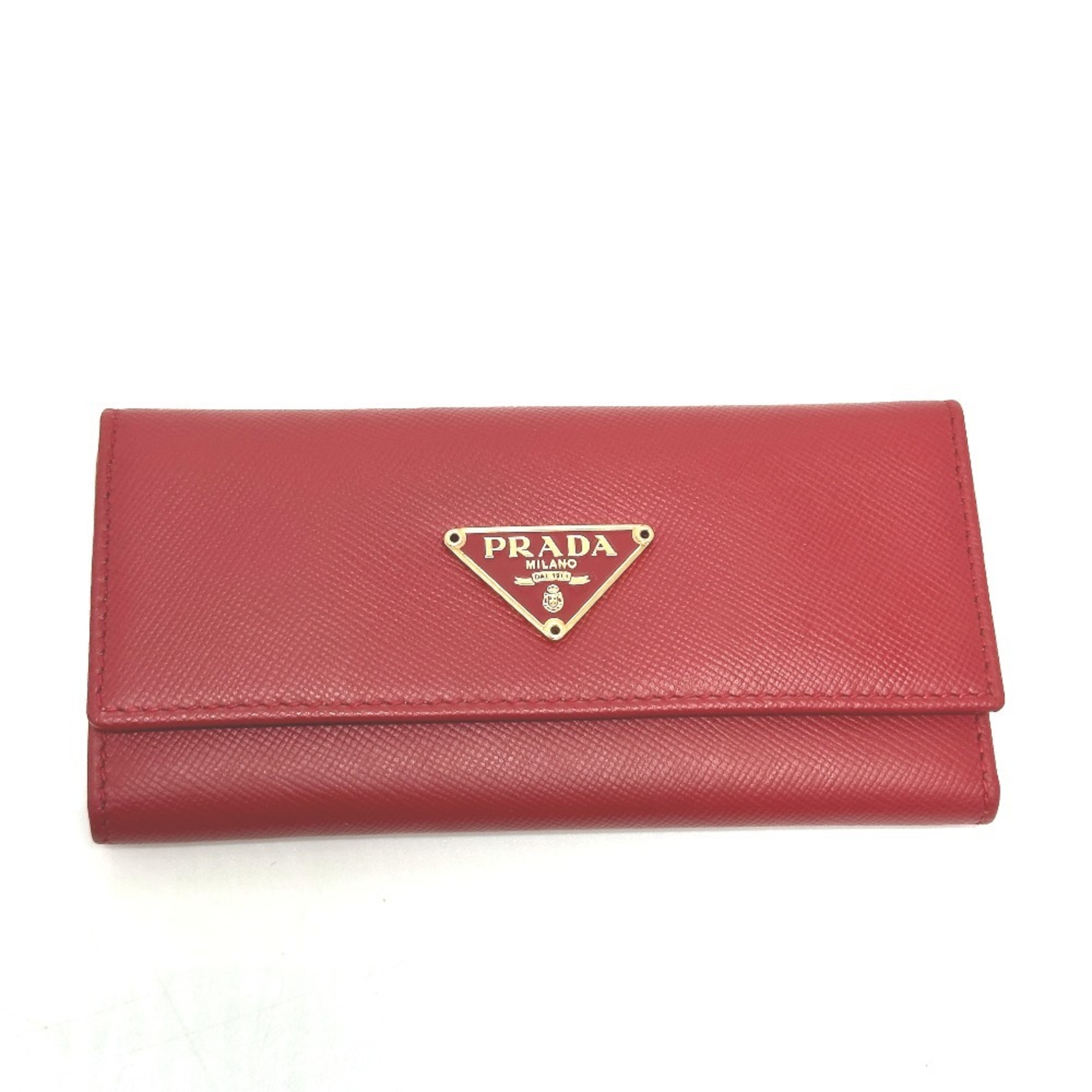 PRADA 1M0223 Triangle Plate 6-ring Key Case for Women, Red