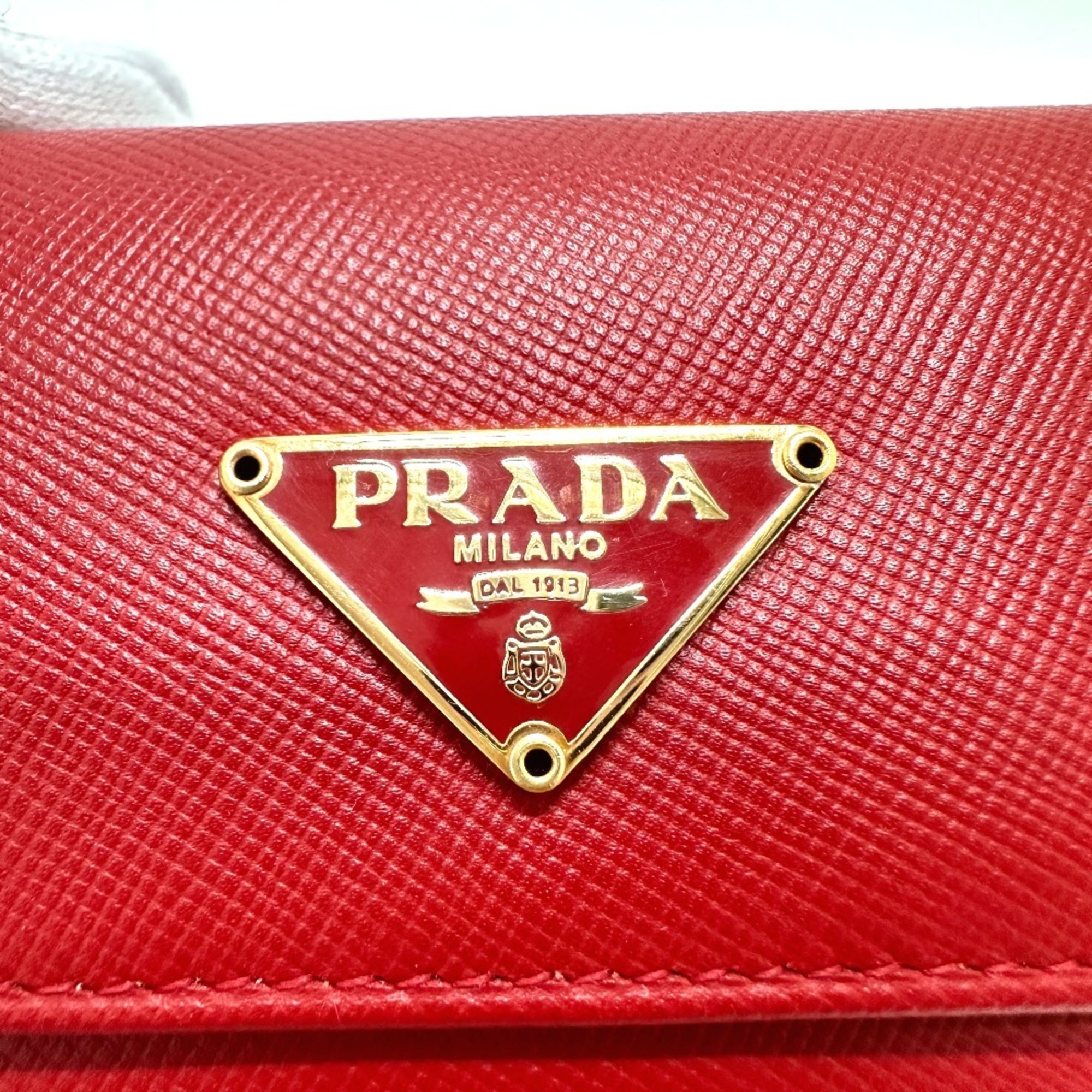 PRADA 1M0223 Triangle Plate 6-ring Key Case for Women, Red