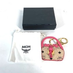 MCM Visetos Bag Design Charm Keychain Leather Women's Beige