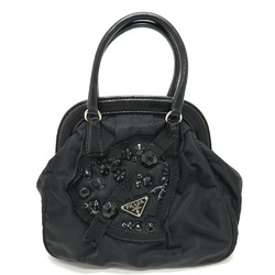 PRADA Prada Evening Bear Jeweled Handbag Nylon Leather Women's Black