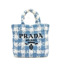 PRADA 1BG422 Small Crochet Basket Tote Bag Handbag Raffia Women's Blue