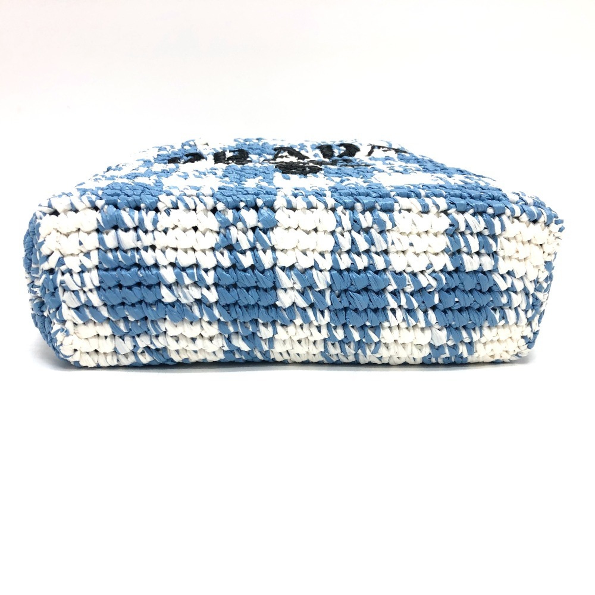 PRADA 1BG422 Small Crochet Basket Tote Bag Handbag Raffia Women's Blue