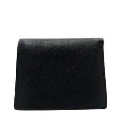 PRADA Prada Triangle Plate Wallet Compact Bill Compartment Bi-fold Saffiano Leather Women's Black