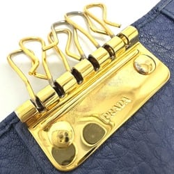 PRADA 1PG222 Triangle Plate 6-ring Key Case Leather Women's Blue