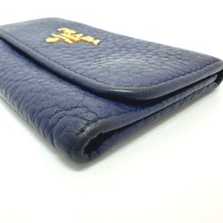 PRADA 1PG222 Triangle Plate 6-ring Key Case Leather Women's Blue