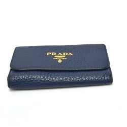 PRADA 1PG222 Triangle Plate 6-ring Key Case Leather Women's Blue