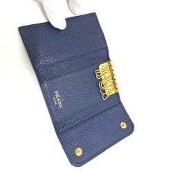 PRADA 1PG222 Triangle Plate 6-ring Key Case Leather Women's Blue